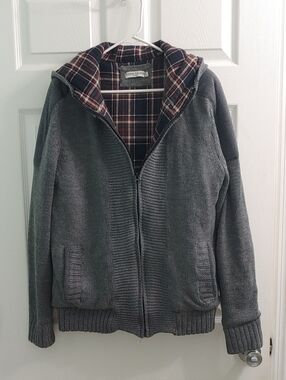 Stone Island Hoodie Jacket XXL Grey Knit Flannel Lined Full Zip Style 7776563
